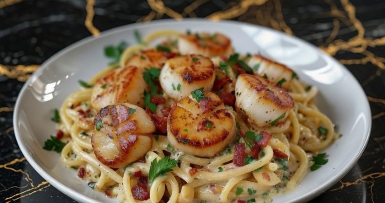 Creamy Tuscan Spaghetti with Jumbo Scallops