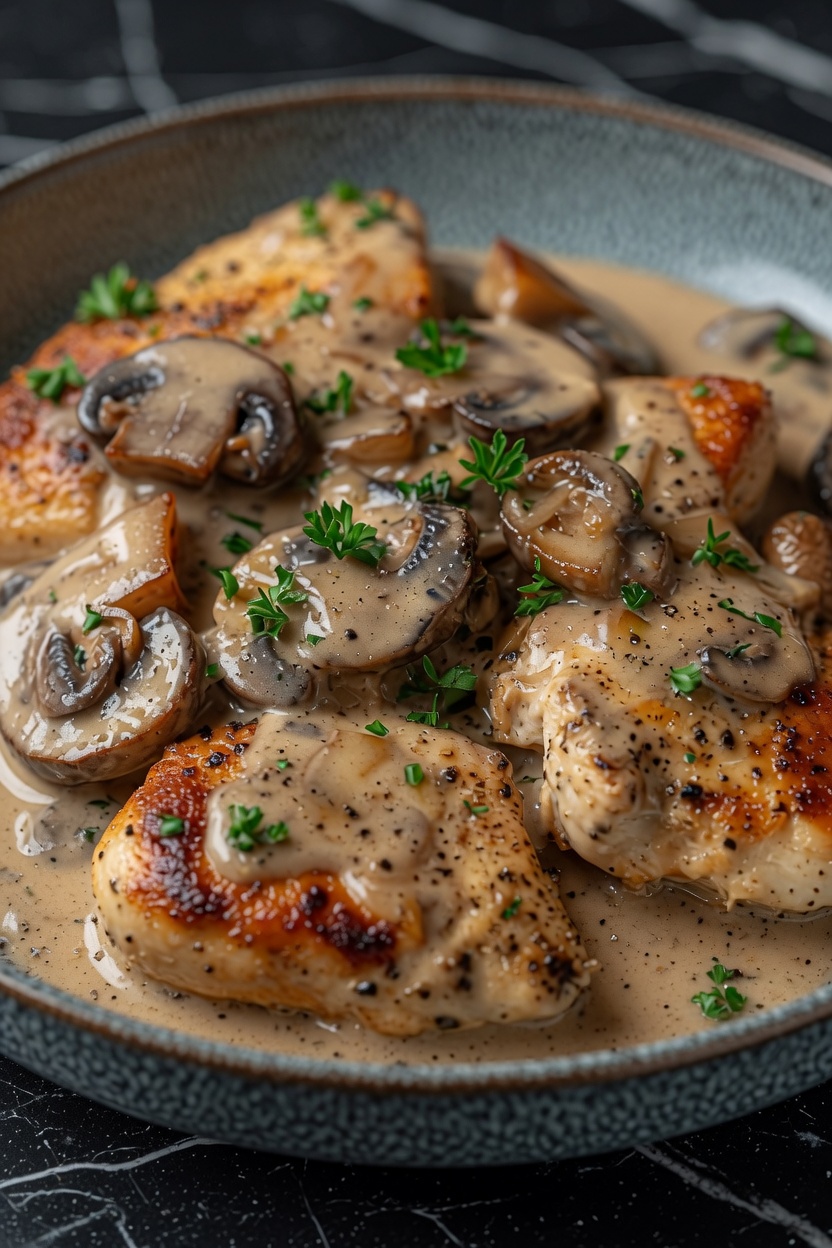 Chicken and Mushrooms in Creamy Sauce