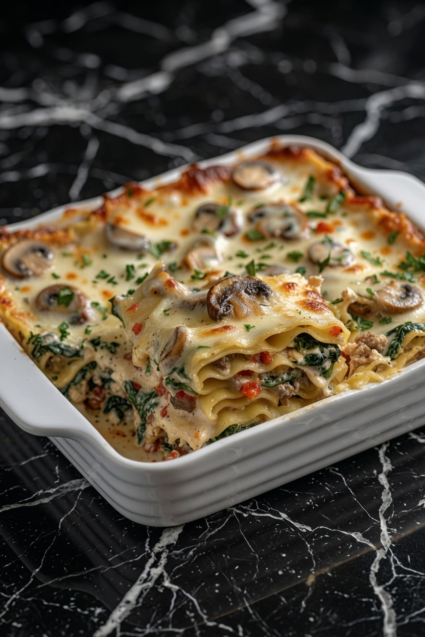 Chicken Mushroom and Spinach Lasagna