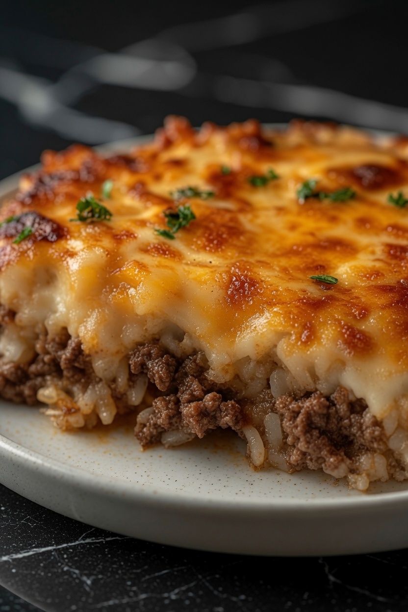 Cheesy Ground Beef and Rice Casserole