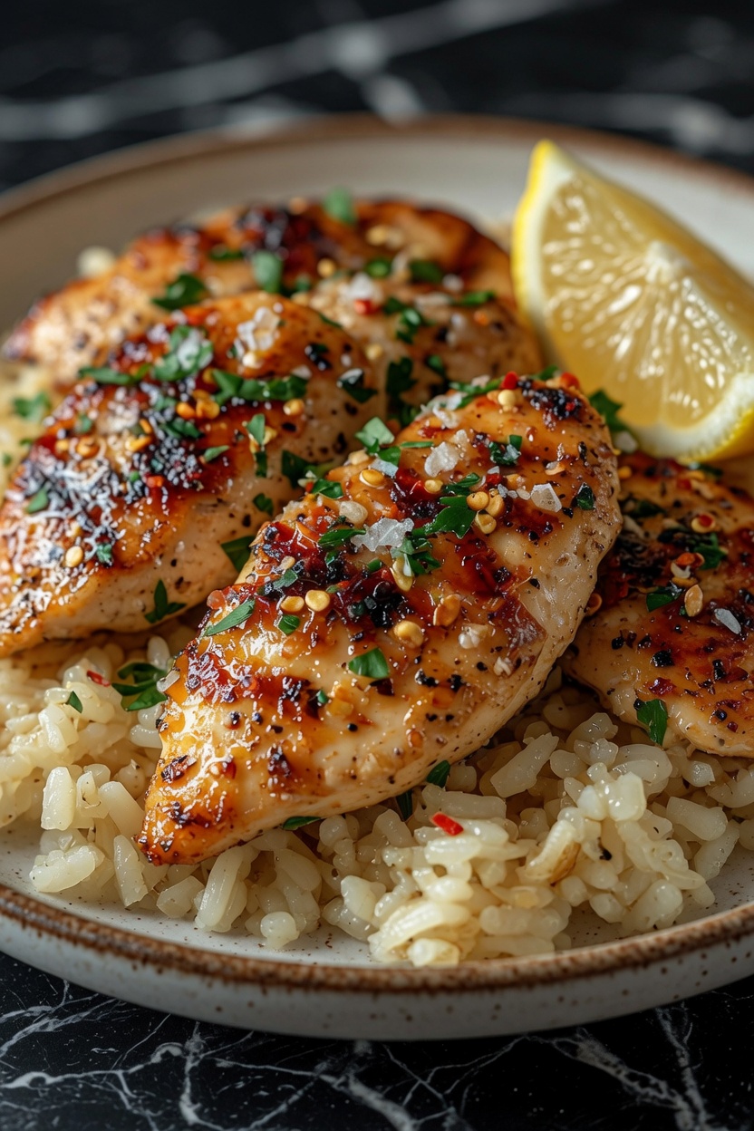 Chicken Scampi with Garlic Parmesan Rice