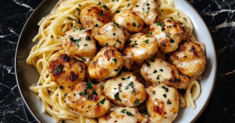 Garlic Butter Chicken Bites with Creamy Parmesan Pasta