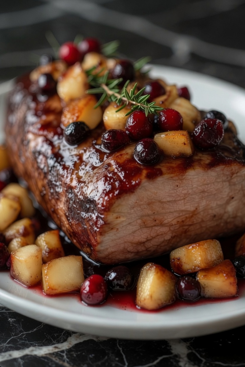 Cranberry Dijon Pork Loin Roast with Apple Cider Glaze