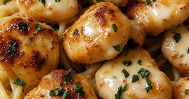 Garlic Butter Chicken Bites with Creamy Parmesan Pasta
