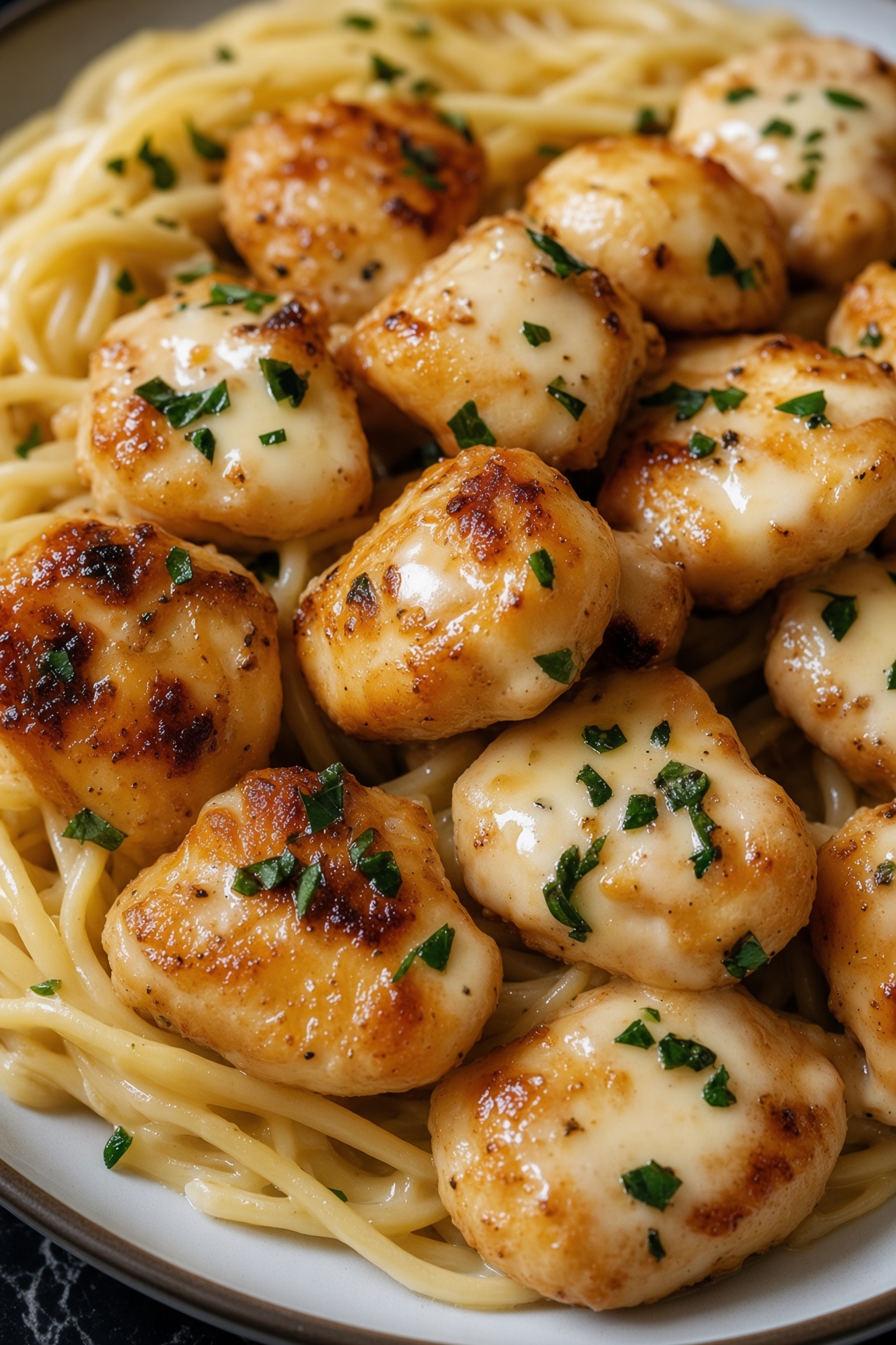 Garlic Butter Chicken Bites with Creamy Parmesan Pasta