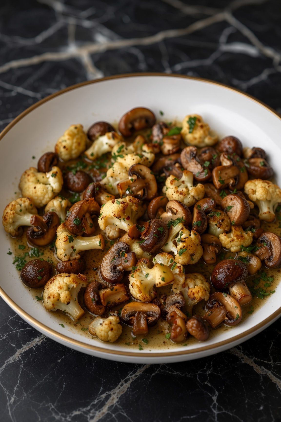 Garlic Cauliflower and Mushrooms