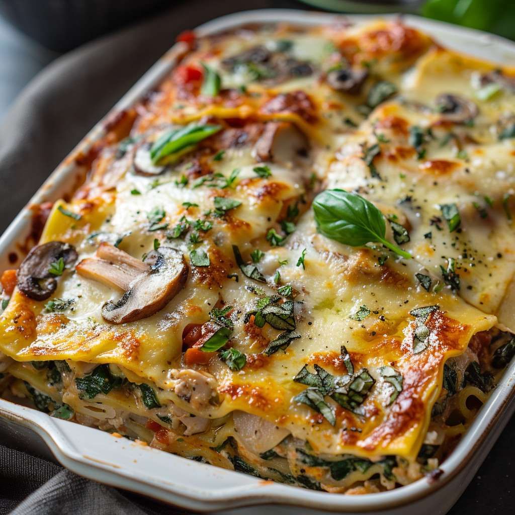 Chicken Mushroom and Spinach Lasagna