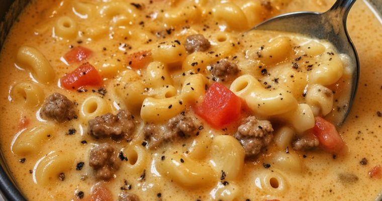 ONE POT MACARONI CHEESEBURGER SOUP