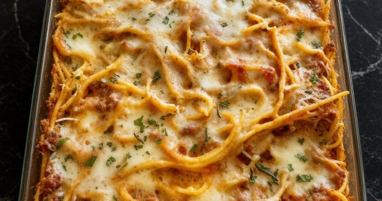 Cheesy Spaghetti Casserole with Cream Cheese