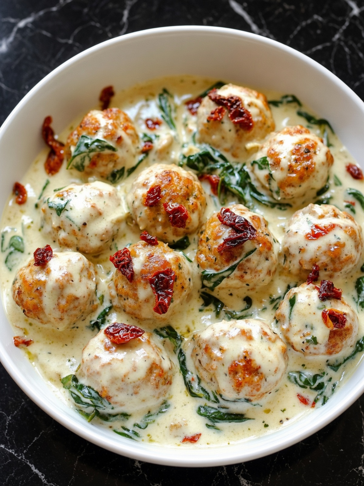 Chicken Ricotta Meatballs with Spinach Alfredo Sauce
