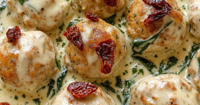 Chicken Ricotta Meatballs with Spinach Alfredo Sauce
