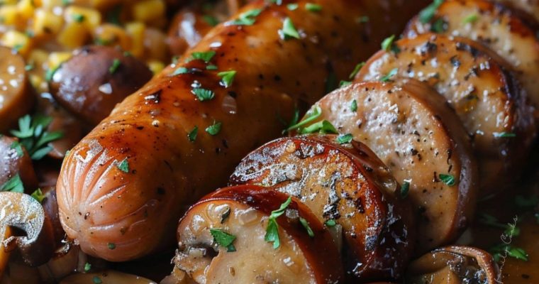 Bratwurst with Mushroom Gravy