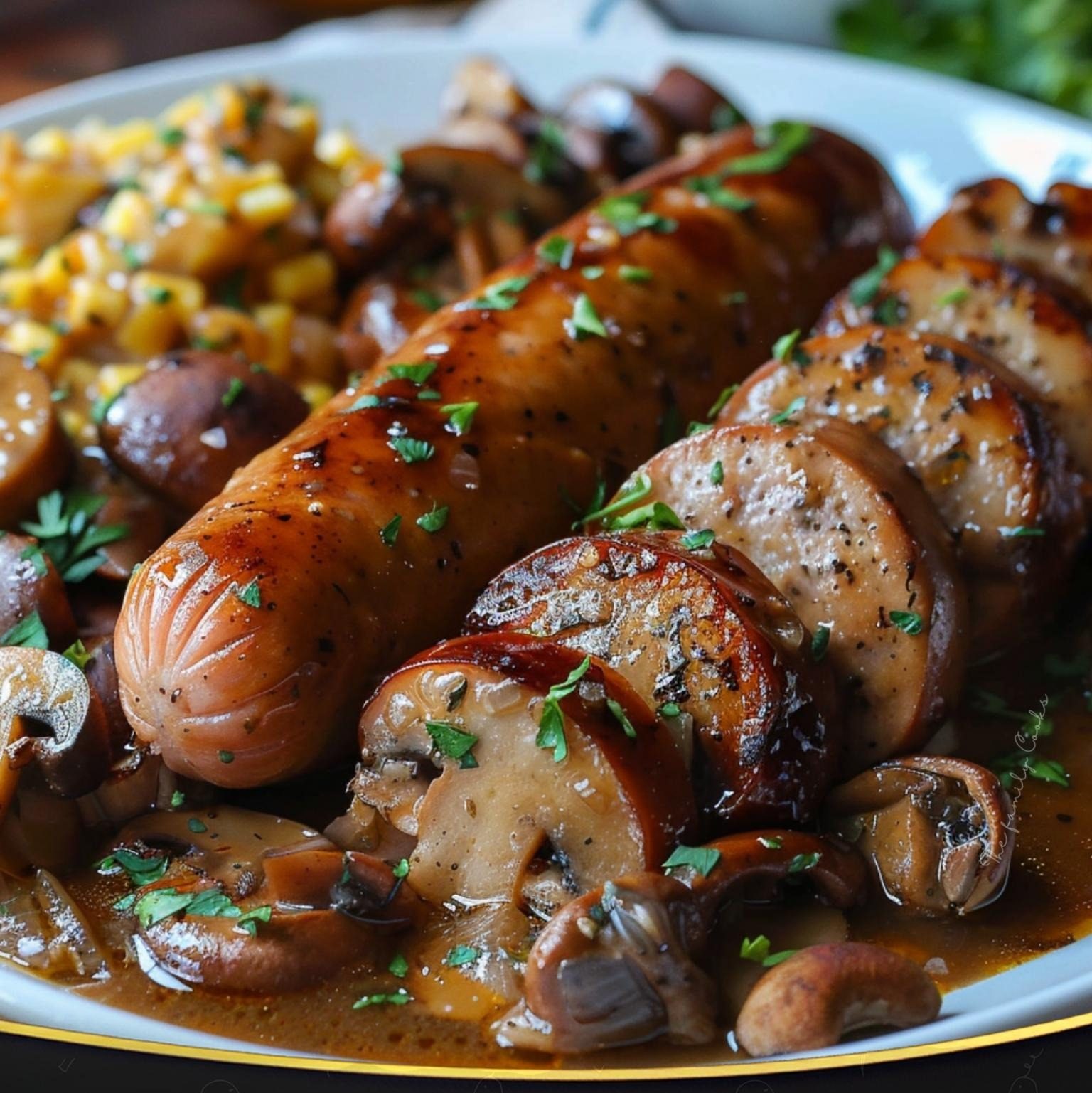 Bratwurst with Mushroom Gravy