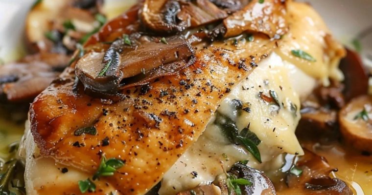 Cheesy Garlic Butter Mushroom Stuffed Chicken