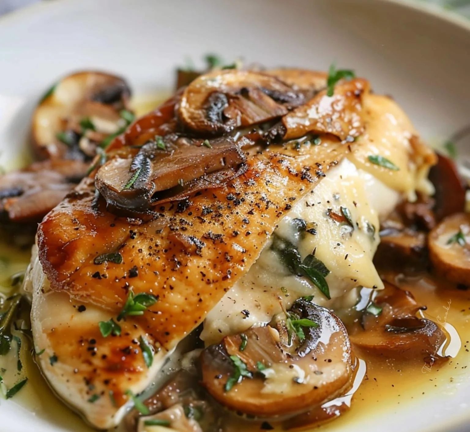 Cheesy Garlic Butter Mushroom Stuffed Chicken