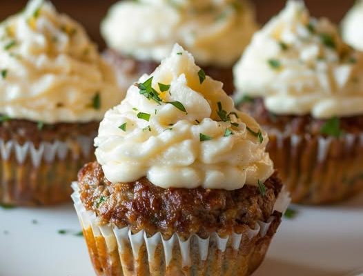 Meatloaf Cupcakes with Whipped Potato Topping