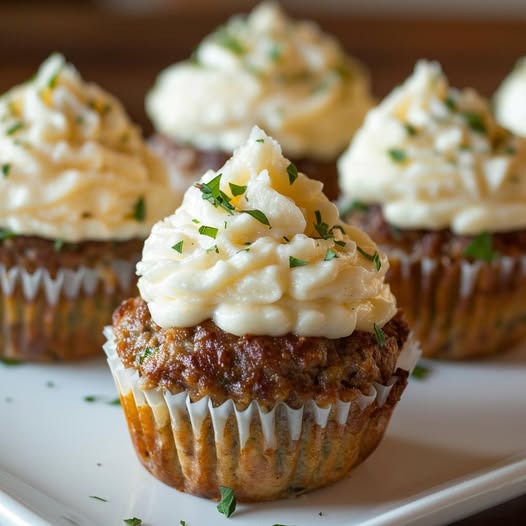 Meatloaf Cupcakes with Whipped Potato Topping