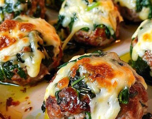 Spinach Garlic Meatballs Stuffed With Mozzarella