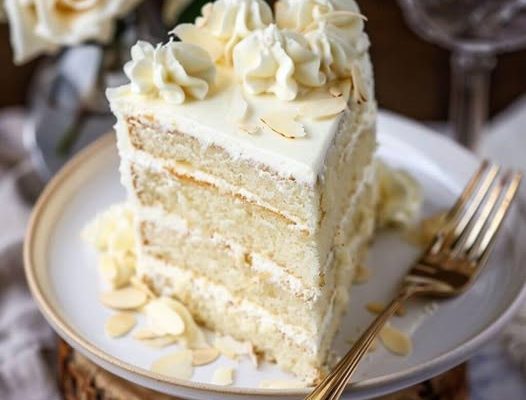 White Almond Wedding Cake