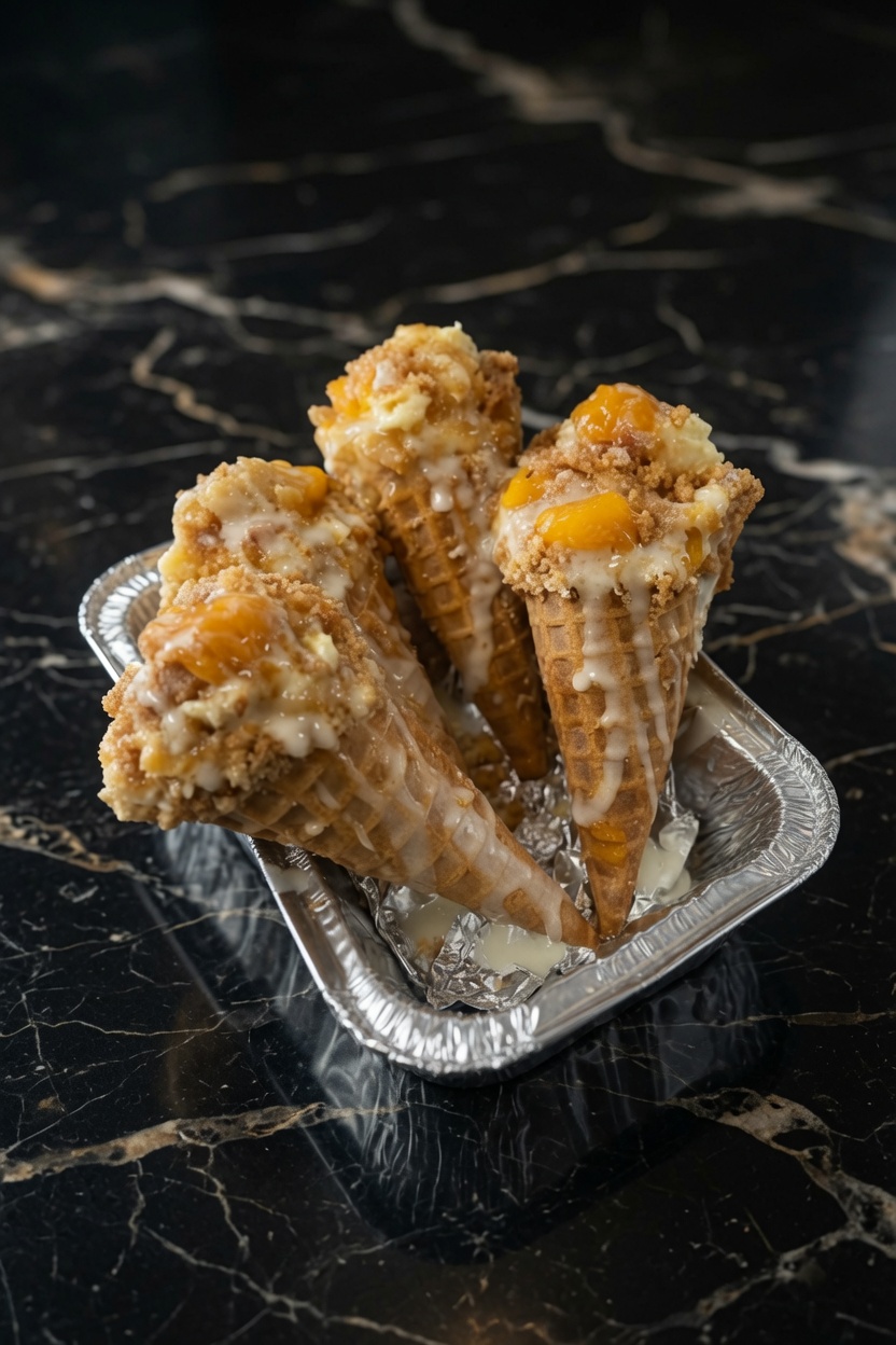 Peach Cobbler Stuffed Cones