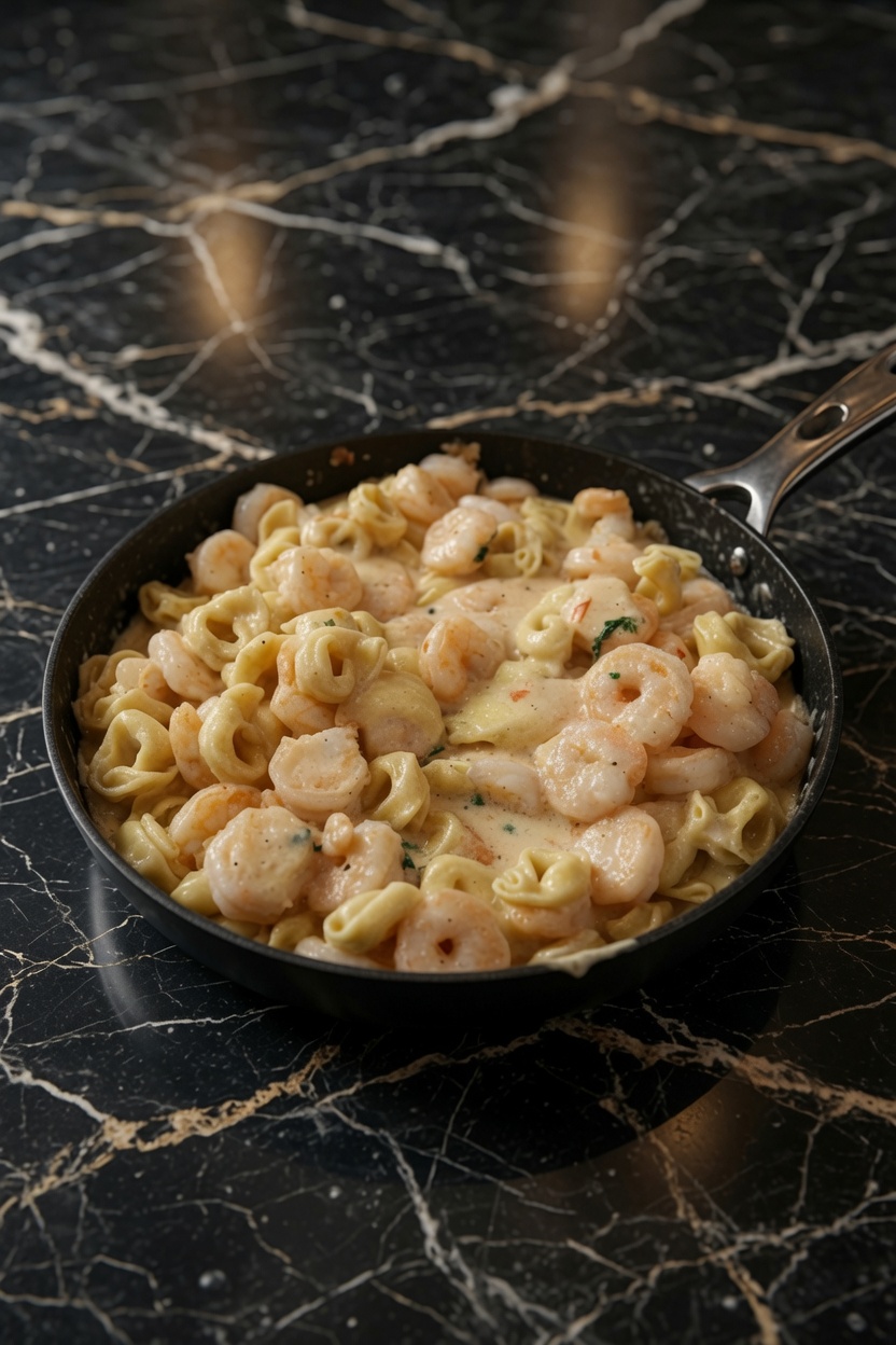 Cheesy Shrimp Tortellini Alfredo Skillet