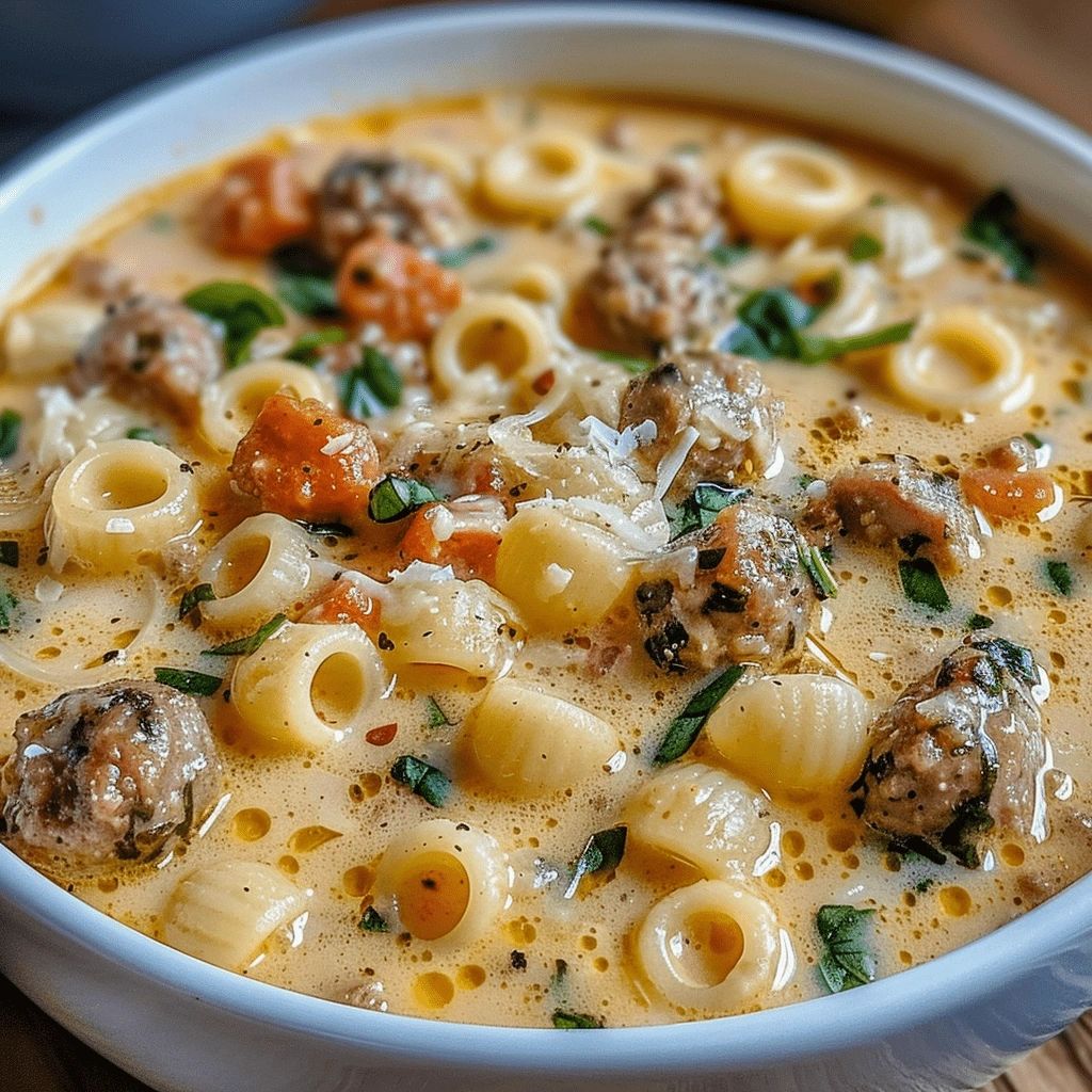Creamy Parmesan Italian Sausage Ditalini Soup