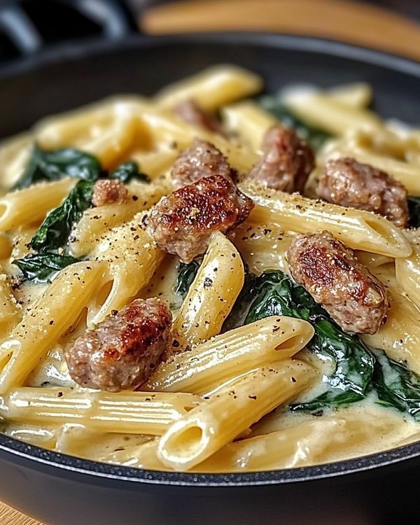 Penne Pasta with Creamy Spinach and Italian Sausage