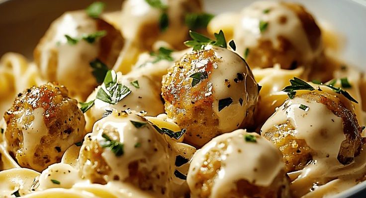 Garlic Butter Chicken Balls with Creamy Parmesan Pasta