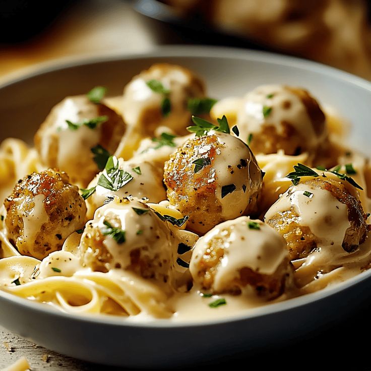 Garlic Butter Chicken Balls with Creamy Parmesan Pasta