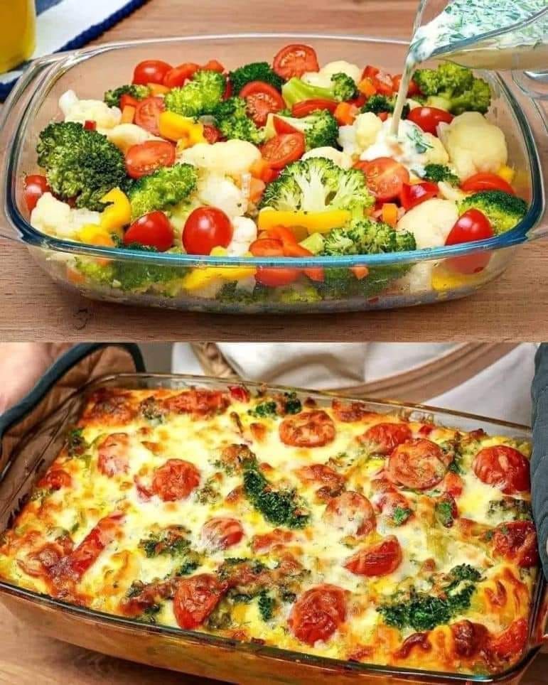 Creamy Baked Broccoli with Tomatoes and Kale Casserole