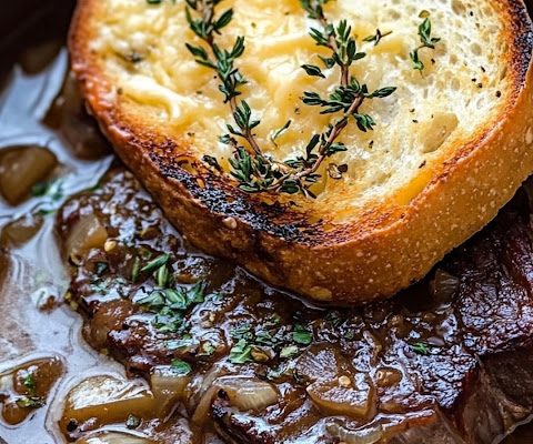 French Onion Short Rib Soup with Cheesy Gruyère Toast