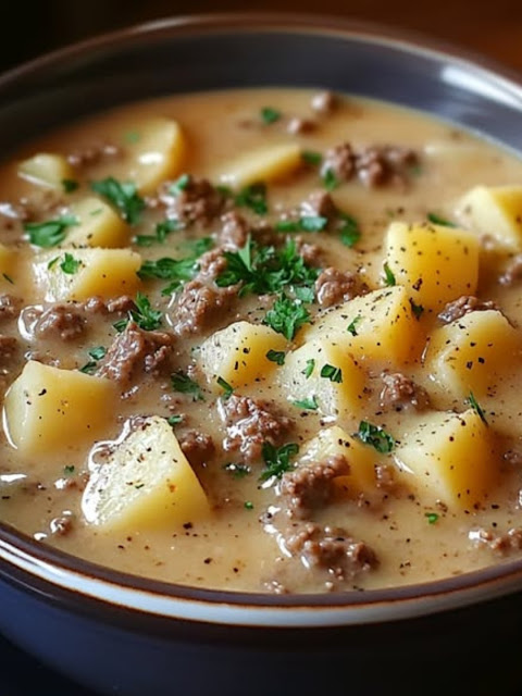 Crockpot Creamy Potato & Hamburger Soup