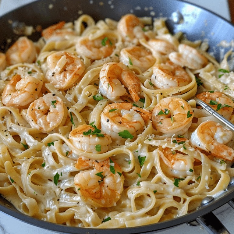 ONE PAN SHRIMP FETTUCCINE ALFREDO