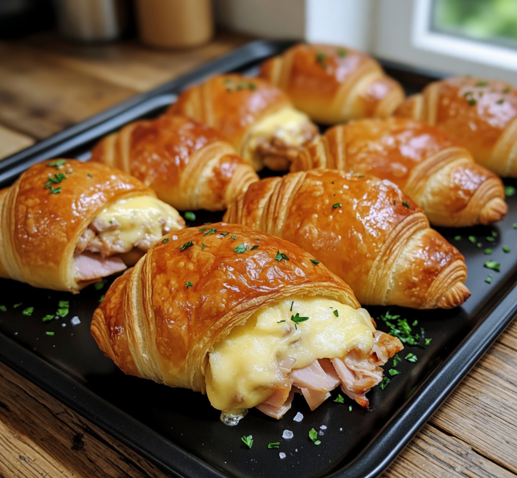 Baked Chicken, Chicken Ham, and Cheese Croissants