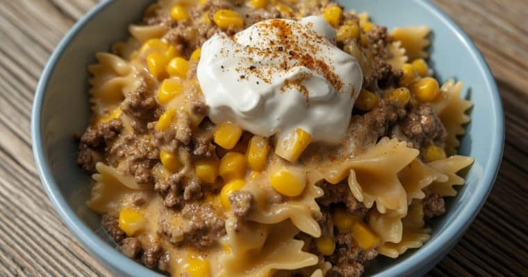 Creamy Ranch Beef Bowtie Skillet with Sweet Corn Magic
