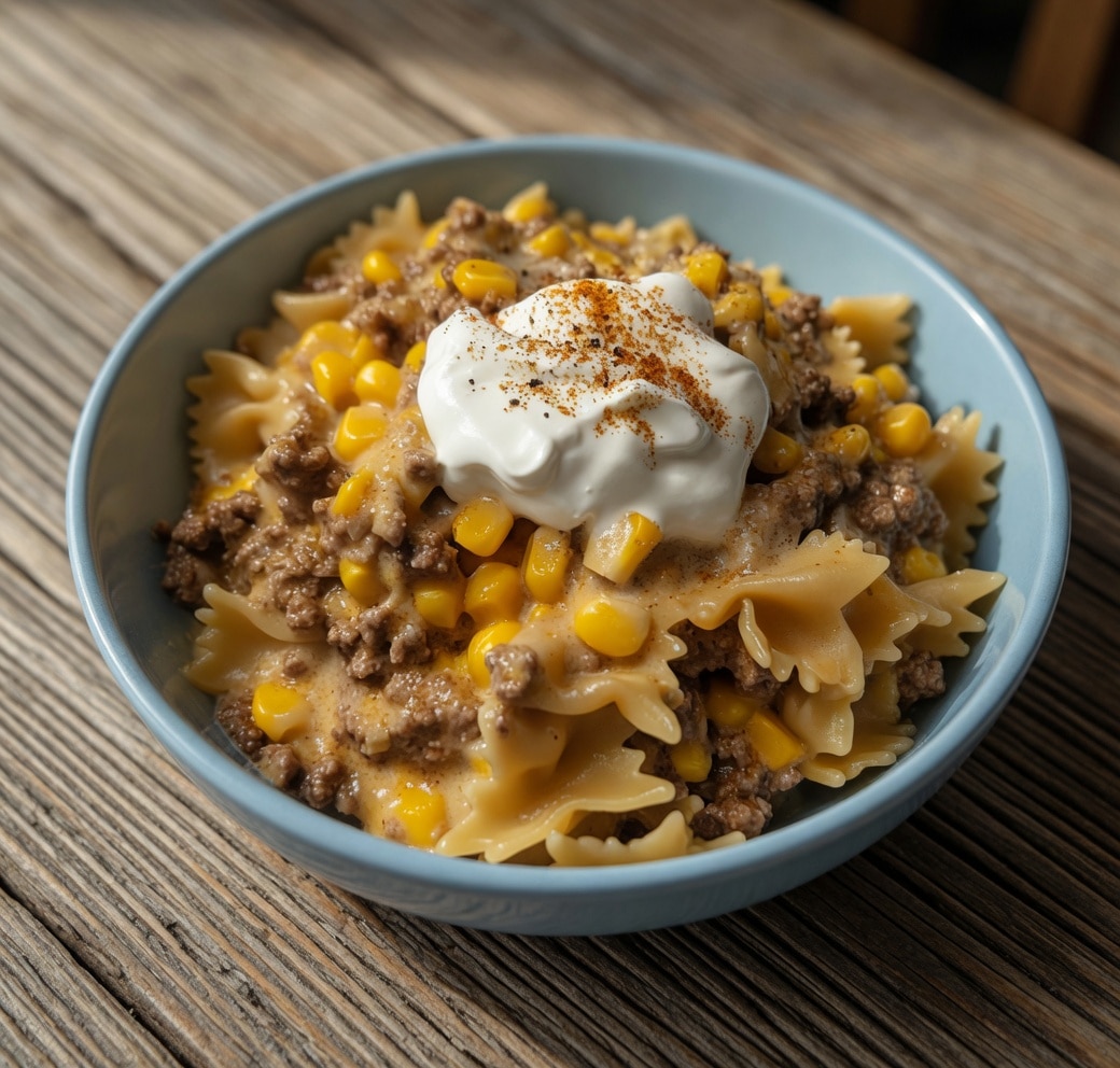 Creamy Ranch Beef Bowtie Skillet with Sweet Corn Magic