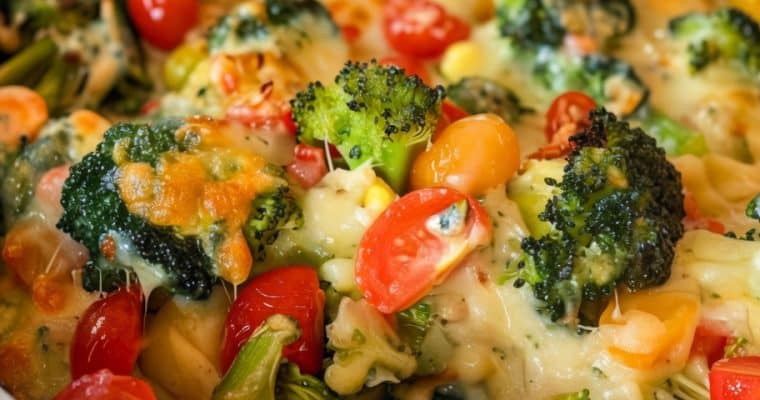Creamy Baked Broccoli with Tomatoes and Kale Casserole