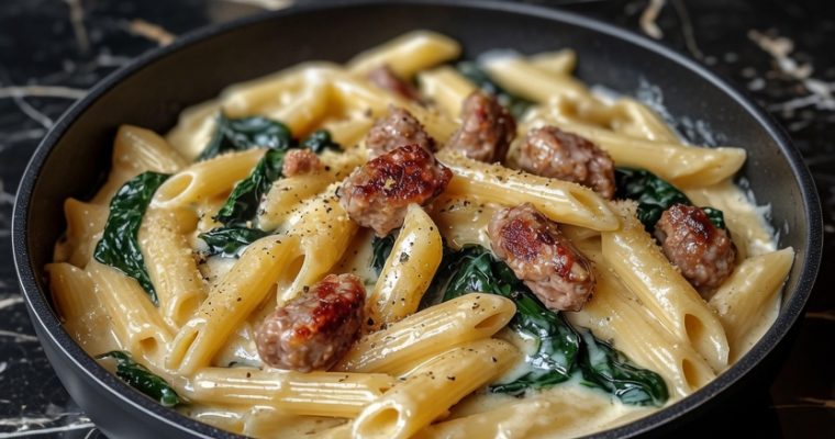 Penne Pasta with Creamy Spinach and Italian Sausage
