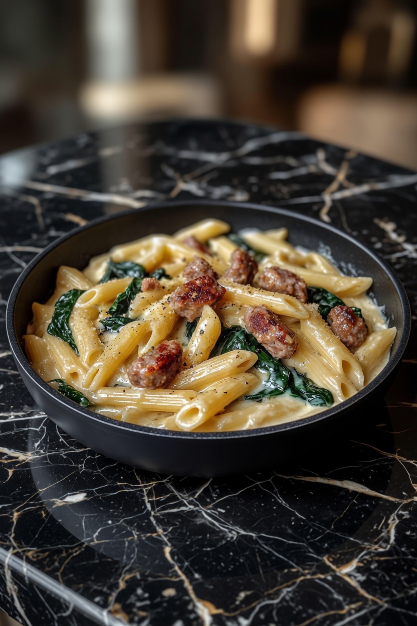 Penne Pasta with Creamy Spinach and Italian Sausage