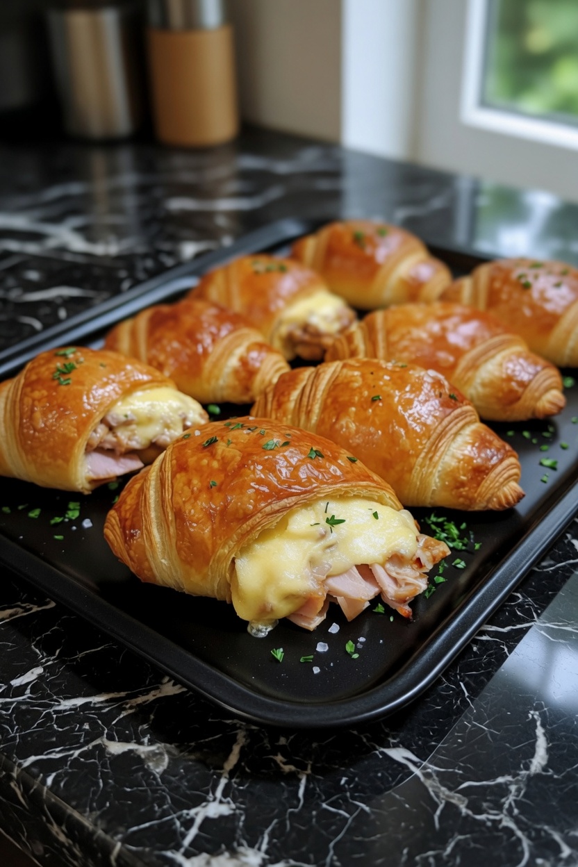 Baked Chicken, Chicken Ham, and Cheese Croissants