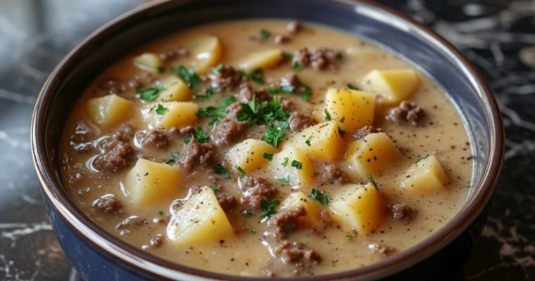 Crockpot Creamy Potato & Hamburger Soup