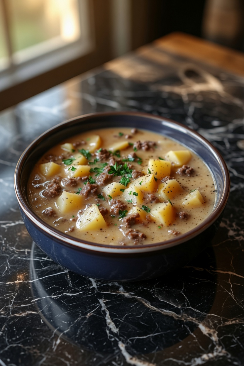 Crockpot Creamy Potato & Hamburger Soup