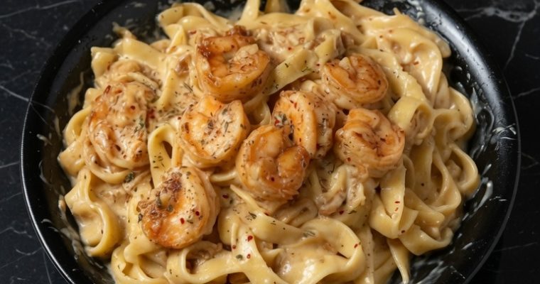 ONE PAN SHRIMP FETTUCCINE ALFREDO