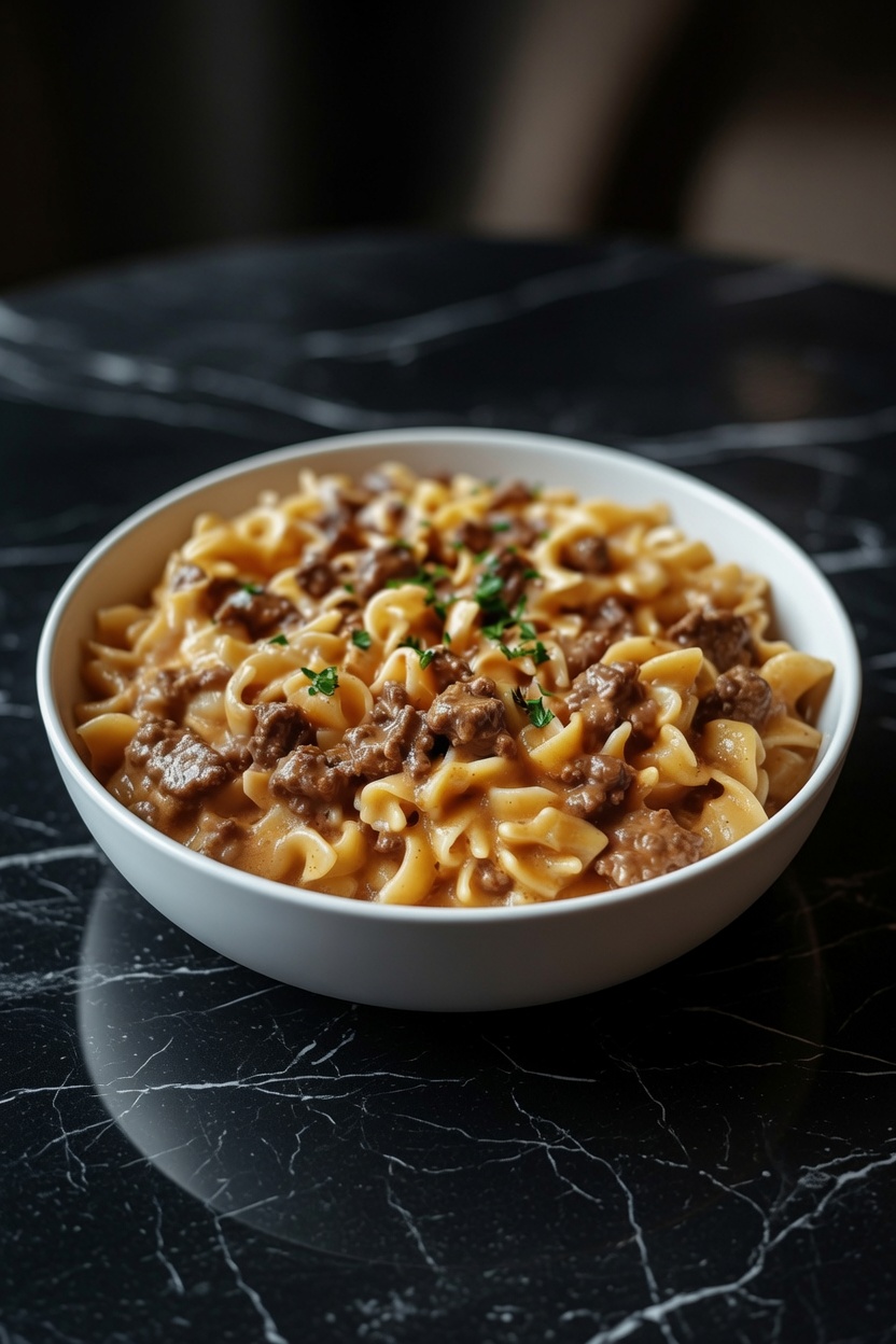 Slow Cooker Creamy Garlic Beef Pasta