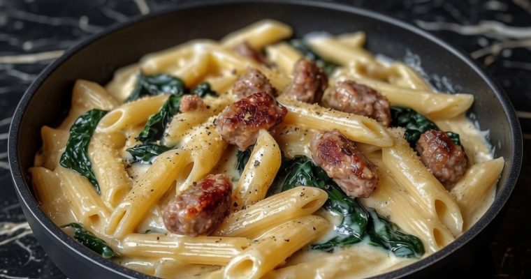 Penne Pasta with Creamy Spinach and Italian Sausage
