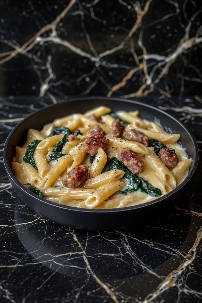 Penne Pasta with Creamy Spinach and Italian Sausage