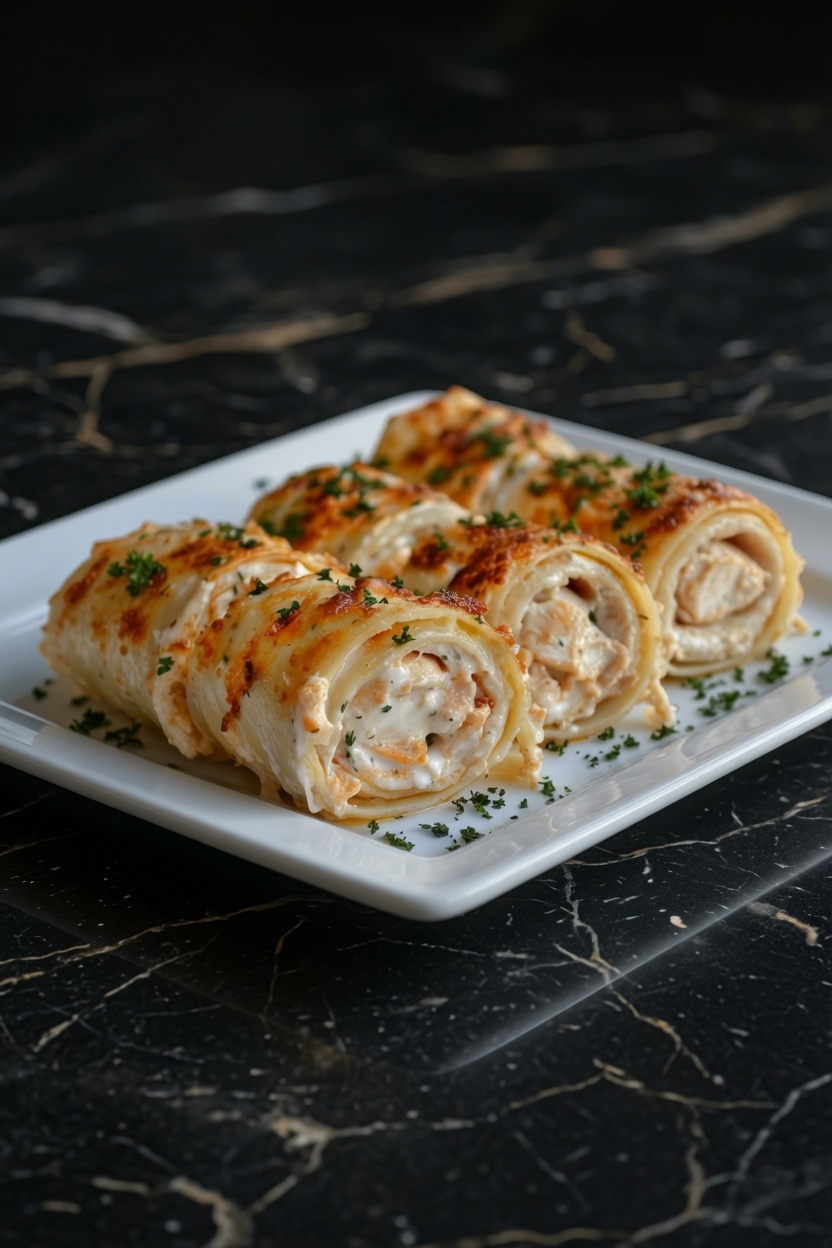 Chicken Alfredo Lasagna Rolls