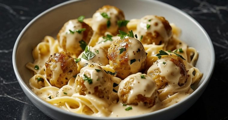 Garlic Butter Chicken Balls with Creamy Parmesan Pasta