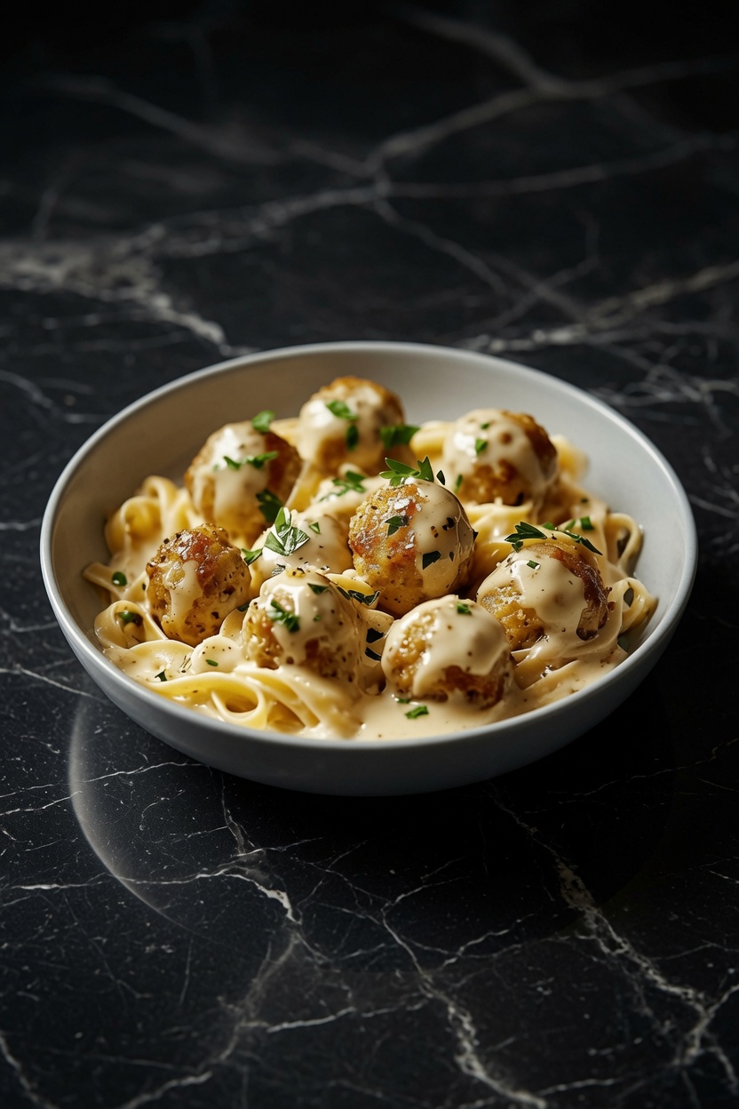 Garlic Butter Chicken Balls with Creamy Parmesan Pasta