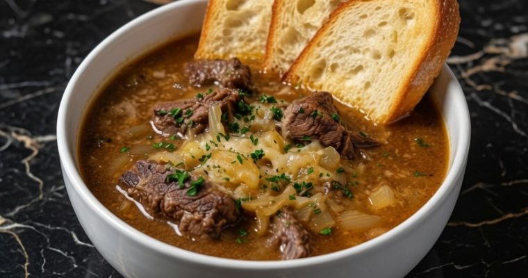 French Onion Beef Short Rib Soup
